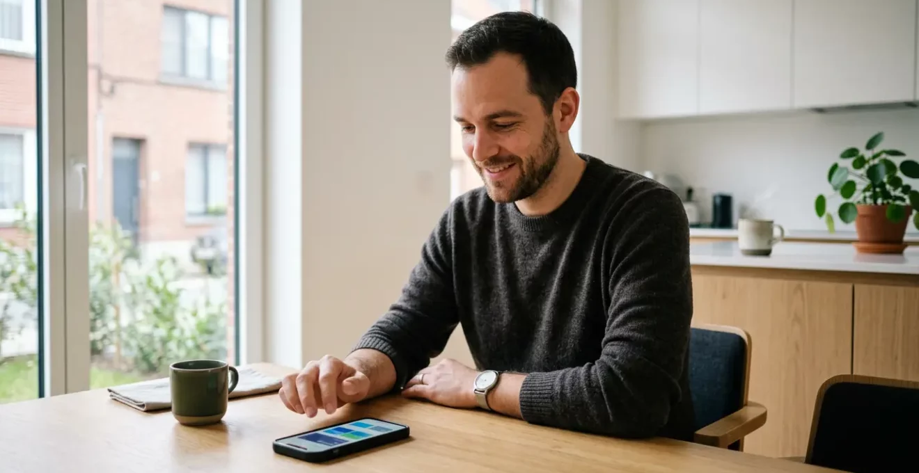 Personne consultant une application bancaire pour gérer ses paiements automatiques et son épargne