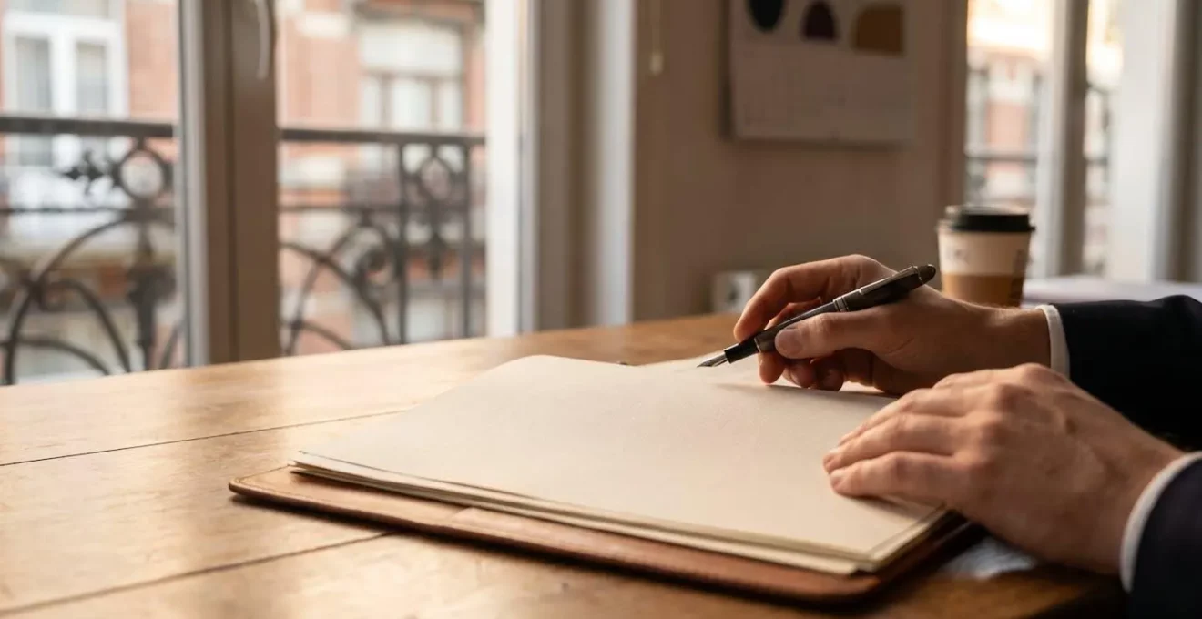 Signature d'un document juridique d'assurance vie avec attention aux détails