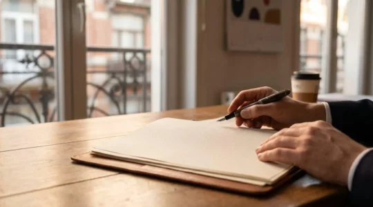 Signature d'un document juridique d'assurance vie avec attention aux détails